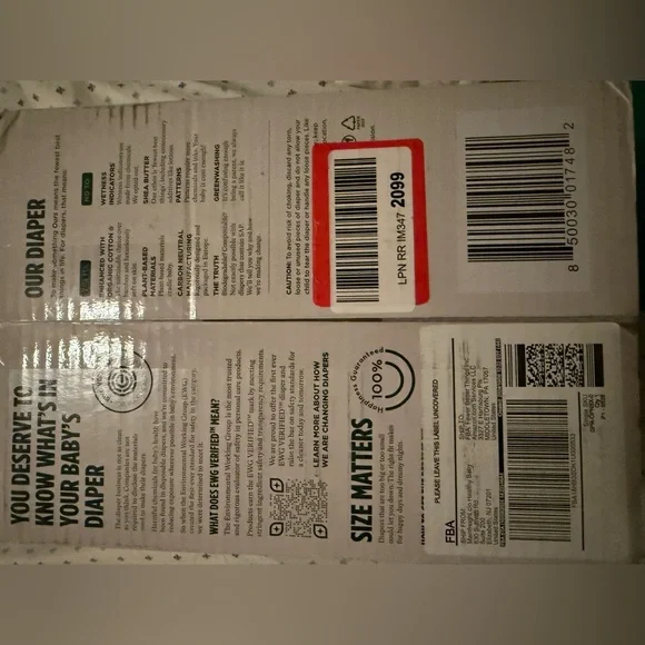 Brand new EWG New born plant based organic cotton chlorine free diapers ( 66 ct) - Picture 2 of 6